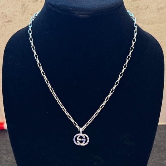 Gucci Jewelry - GUCCI 925 Sterling Silver Chain Necklace W/ Interlocking GG Logo Pendant
